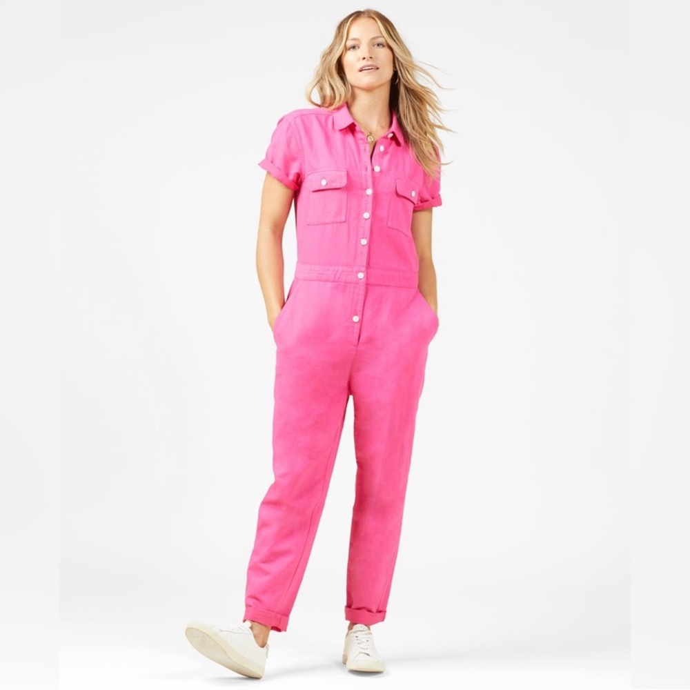 NWT Outerknown Organic Cotton/Linen Blend SEA Suit Jumpsuit in Hibiscus Pink‎ M
